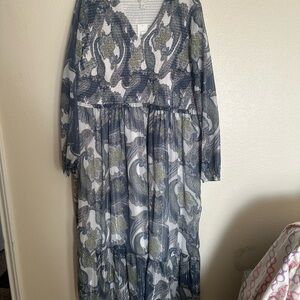 Cato Blue and Green Long Sleeve Dress hermoso vestido nuevo